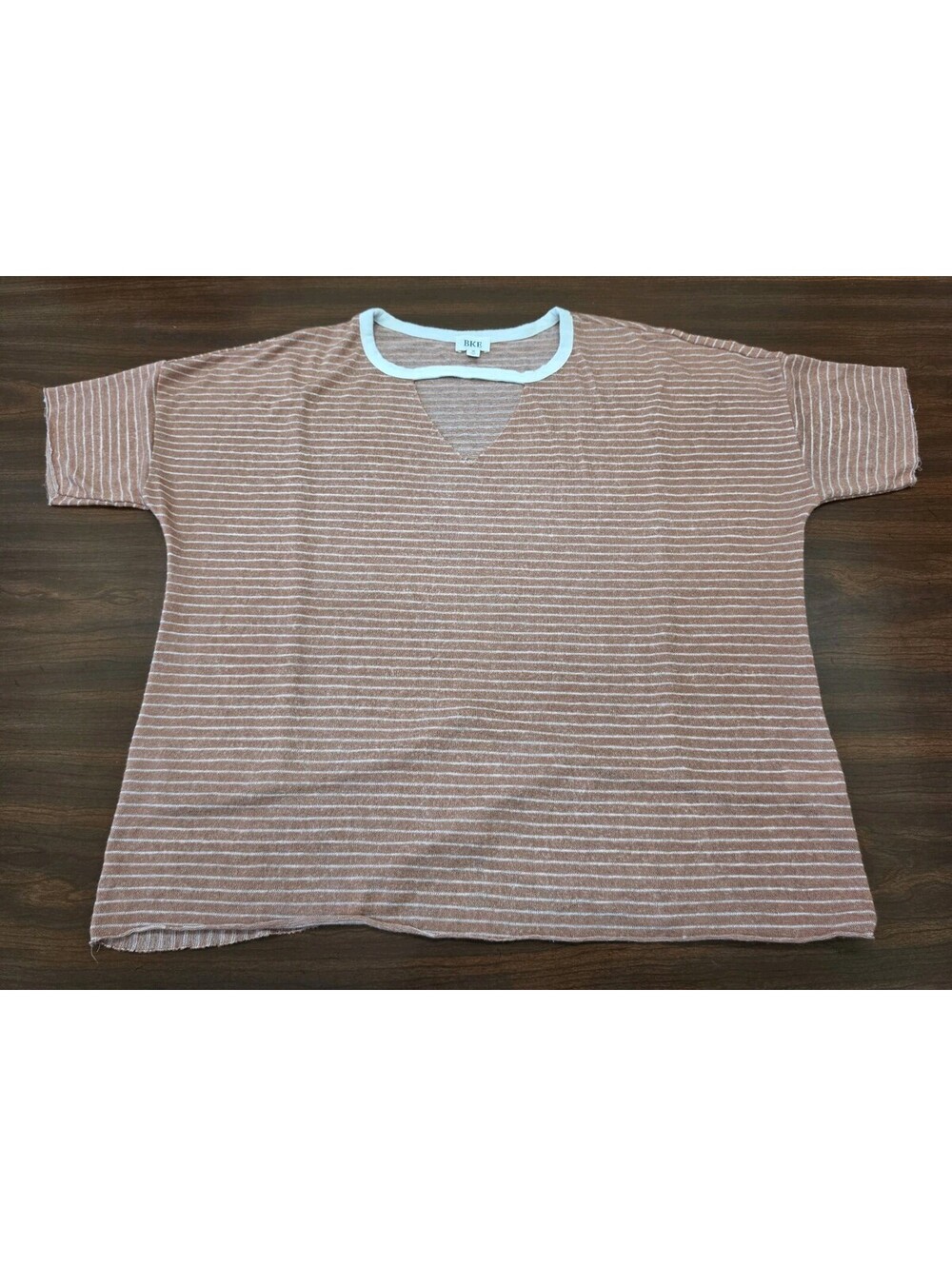 BKE Boutique Brown White Stripe Dolman Sleeve Knit Top Womens M Casual Boho Chic